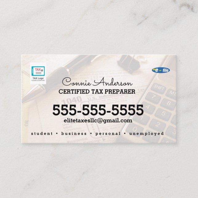 Tarjeta de presentación de impuestos de la empresa (Anverso)
