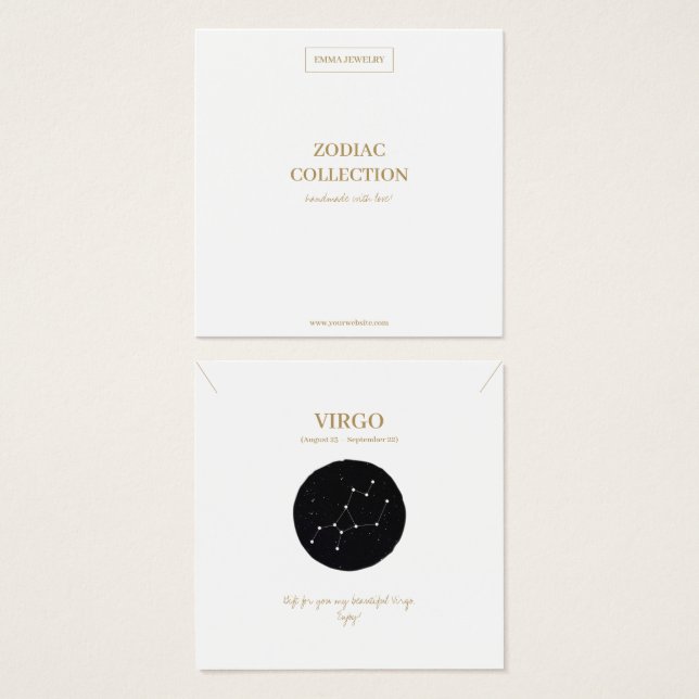 Tarjeta de presentación de joyas del signo zodiaca (Anverso y reverso)