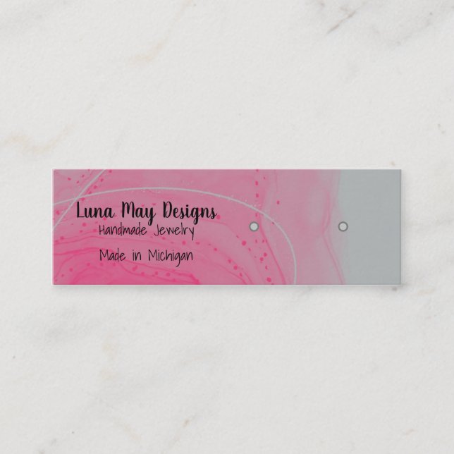 Tarjeta de presentación de joyas rosadas con tinta (Anverso)