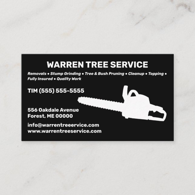 Tarjeta de presentación de la empresa Tree Service (Anverso)