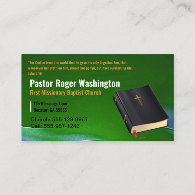 Tarjeta de presentación de la Iglesia de la Biblia (Anverso)