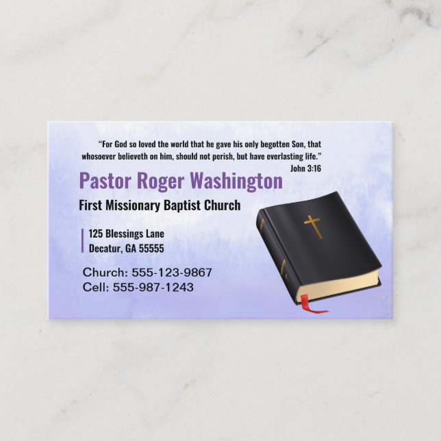 Tarjeta de presentación de la Iglesia de la Biblia (Anverso)