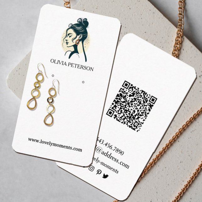 Tarjeta de presentación de la joyería de la cara d (Stunning watercolor earring display cards with a women`s face logo.Perfect for small business owners)