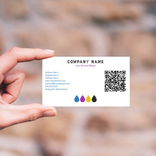Tarjeta de presentación de lápiz CMYK de Servicios (Printing Services CMYK Ink Drops Business Card)