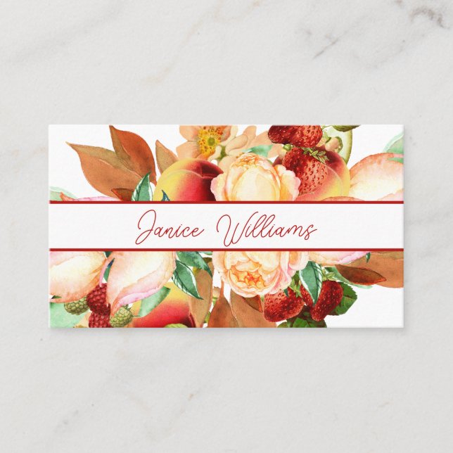 Tarjeta de presentación de las fresas y las flores (Anverso)
