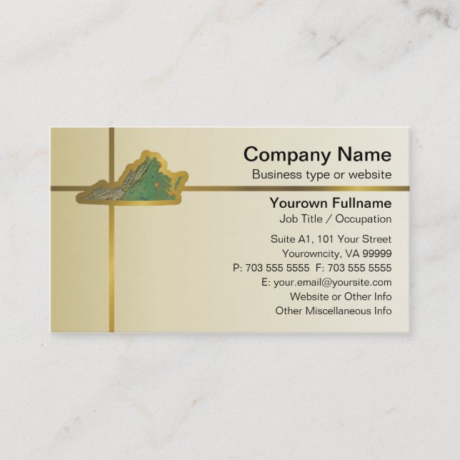 Tarjeta de presentación de mapas de Virginia (Anverso)