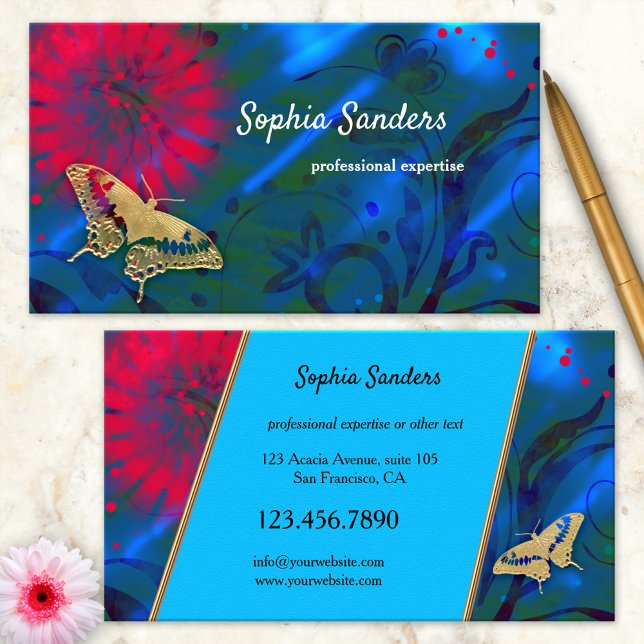 Tarjeta de presentación de mariposa artística de c (A modern artistic business card in bright colors with a butterfly)