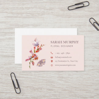 Tarjeta de presentación de mariposa botánica vinta