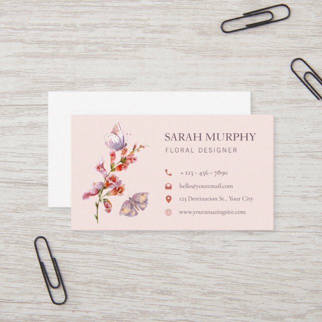 Tarjeta de presentación de mariposa botánica vinta (Anverso/Reverso In Situ)