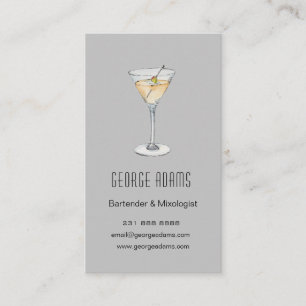 Tarjeta de presentación de Martini Bartender gris 