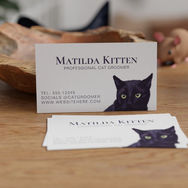 Tarjeta de presentación de Mascota para Personaliz (Purrfect business card for a cat groomer or pet sitter., Just add your details)