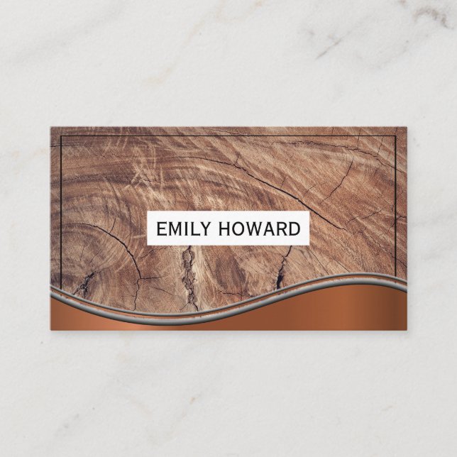 Tarjeta de presentación de metal Wave Wood Grain (Anverso)
