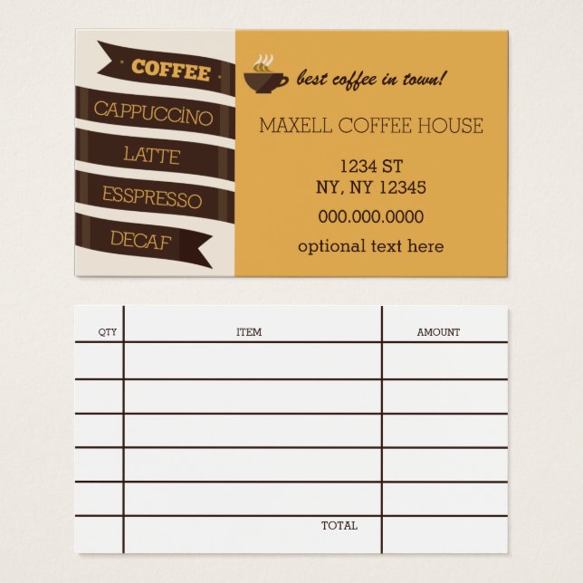 Tarjeta de presentación de Mod Coffee House con re (Anverso y reverso)
