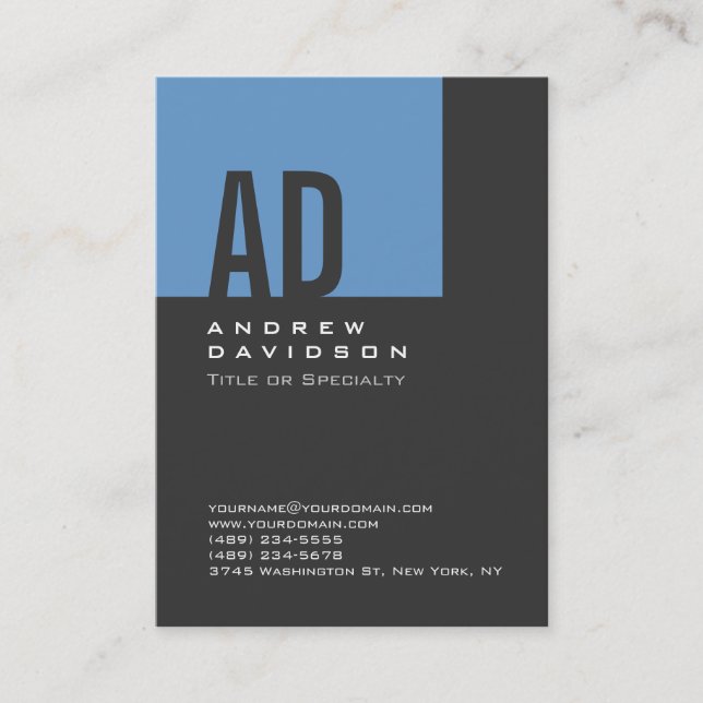 Tarjeta de presentación de moda Blue Stripe Monogr (Anverso)