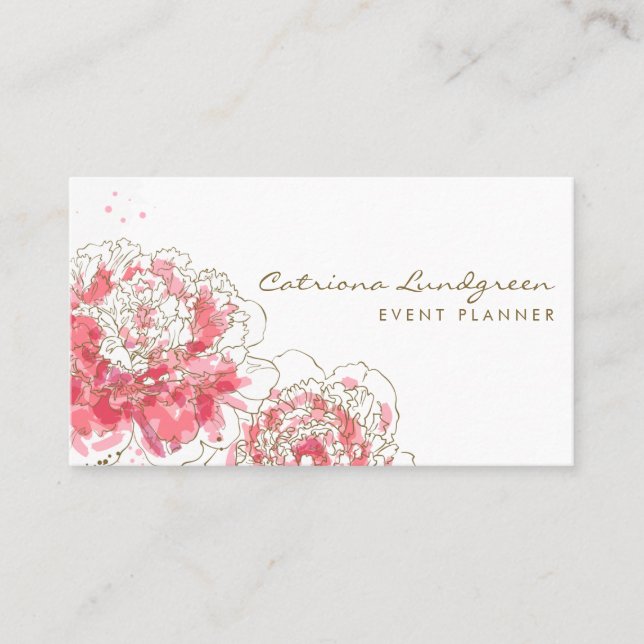 Tarjeta de presentación de Moda Watercolor Peonies (Anverso)