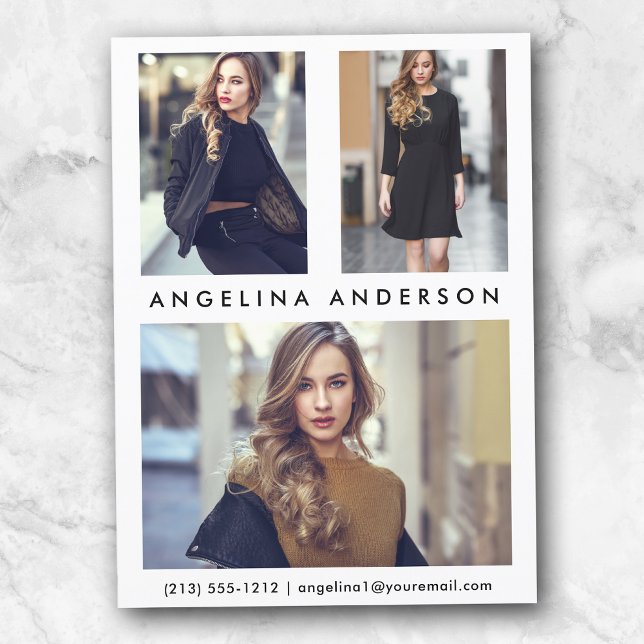 Tarjeta de presentación de modelo actor 3 fotos -  (Customize to change background color, text size or text style.)