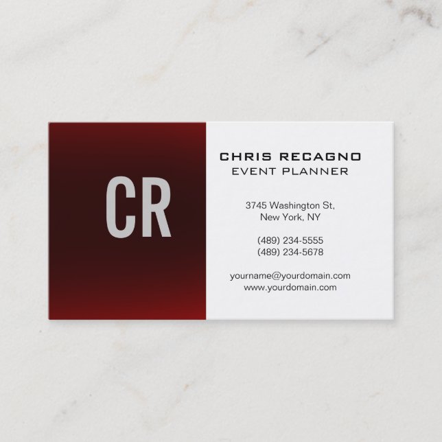 Tarjeta de presentación de Monograma Blanco Rojo (Anverso)