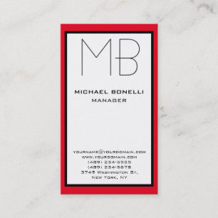 Tarjeta de presentación de monograma de borde rojo