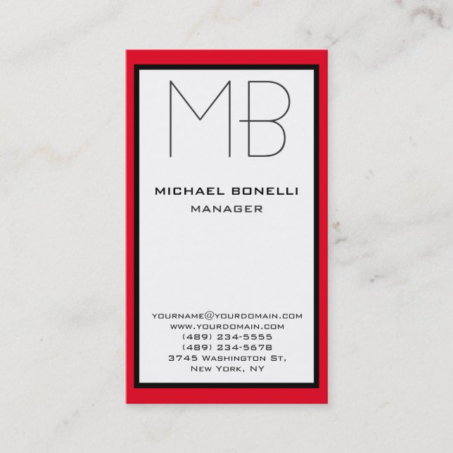 Tarjeta de presentación de monograma de borde rojo (Anverso)