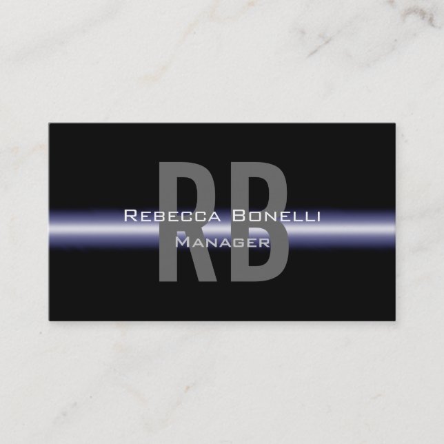 Tarjeta de presentación de Monograma Gris Azul Neg (Anverso)