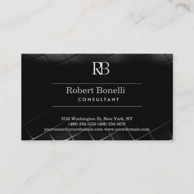 Tarjeta de presentación de Monograma Gris Negro (Anverso)