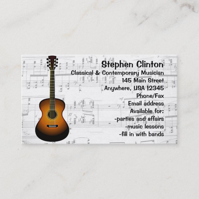 Tarjeta de presentación de música clásica guitaris (Anverso)