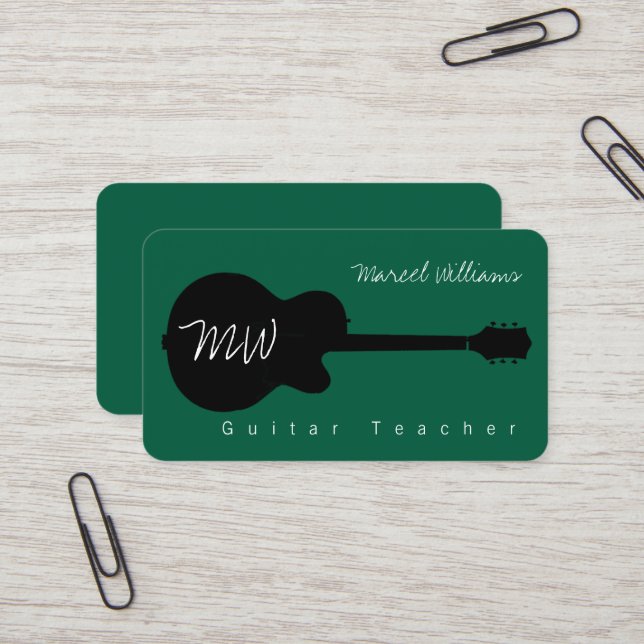 Tarjeta de presentación de música verde con guitar (Anverso/Reverso In Situ)