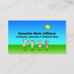 Tarjeta de Presentación de Niños Jugando al Aire L