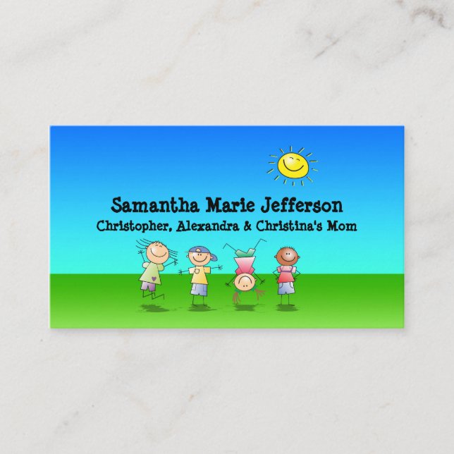 Tarjeta de Presentación de Niños Jugando al Aire L (Anverso)