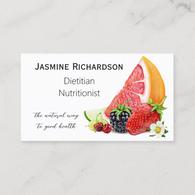 Tarjeta de presentación de nutrición de fruta fres (Anverso)
