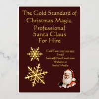 Tarjeta de Presentación de Papá Noel Impresa en Or