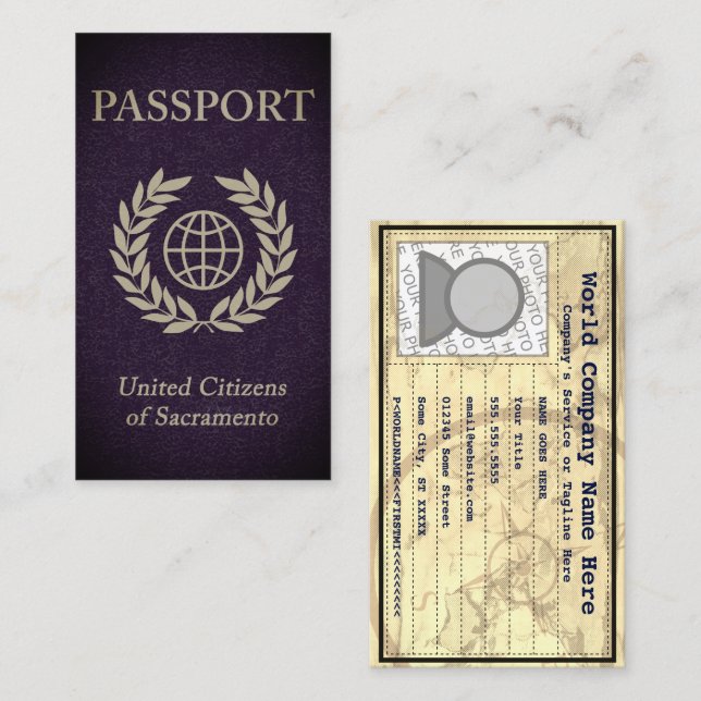 tarjeta de presentación de pasaportes de sacrament (Anverso / Reverso)