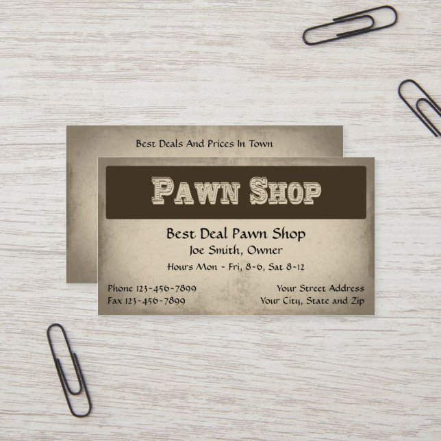 Tarjeta de presentación de Pawn Shop (Anverso/Reverso In Situ)