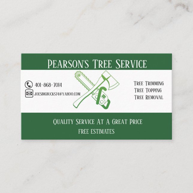 Tarjeta de presentación de Pearson Tree Service (Anverso)