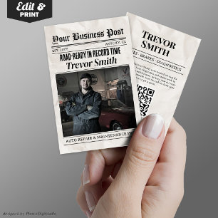 Tarjeta de presentación de periódicos, mecánico de