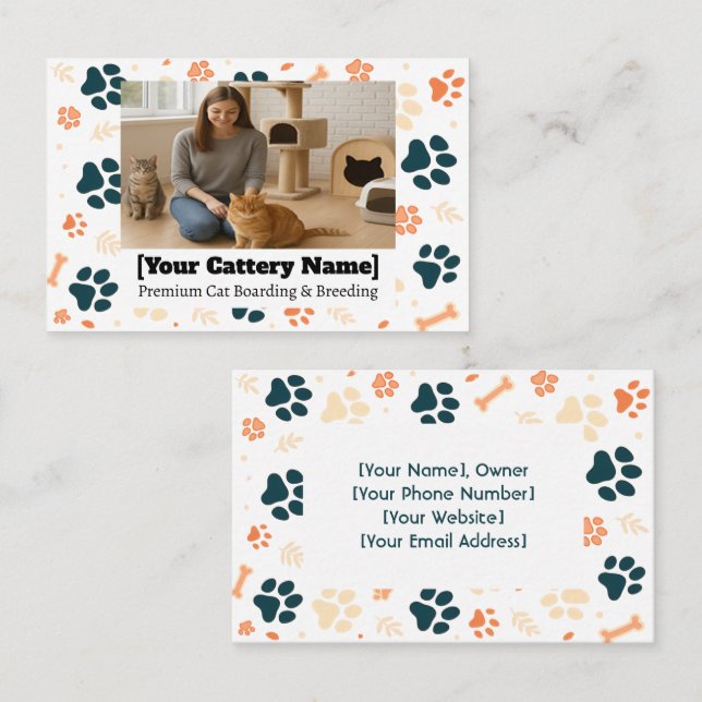 Tarjeta de presentación de personalizable Cattery  (Anverso / Reverso)