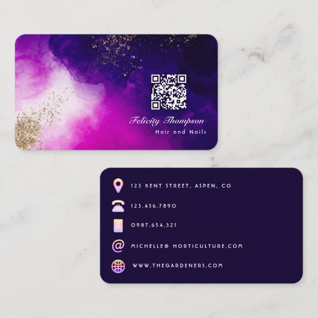 Tarjeta de presentación de pinceles rosa y dorado (Anverso / Reverso)