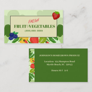 Tarjeta de presentación de productos de frutas y v