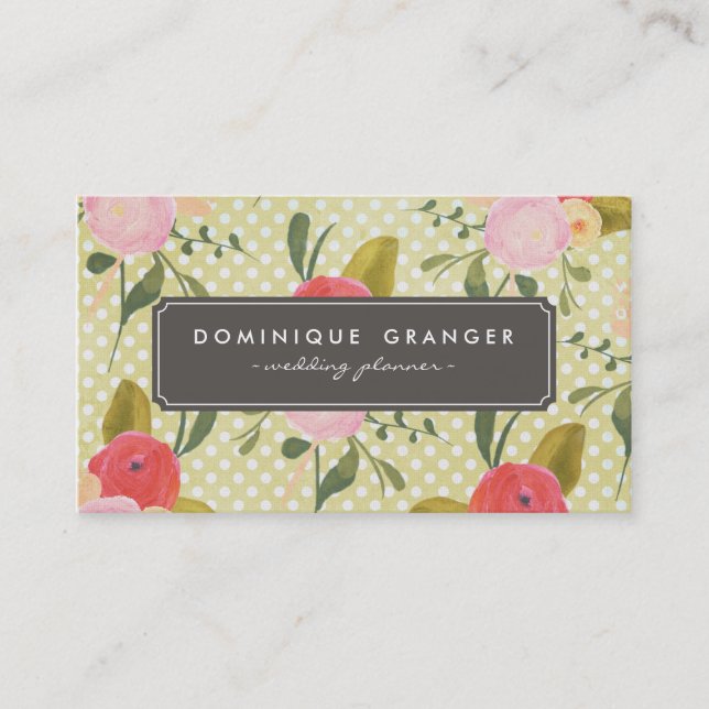 Tarjeta de presentación de puntos y flores de polk (Anverso)