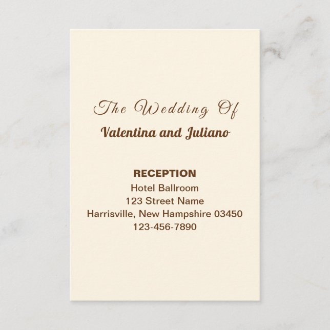 Tarjeta de Presentación de Recepción de Boda de Ma (Anverso)