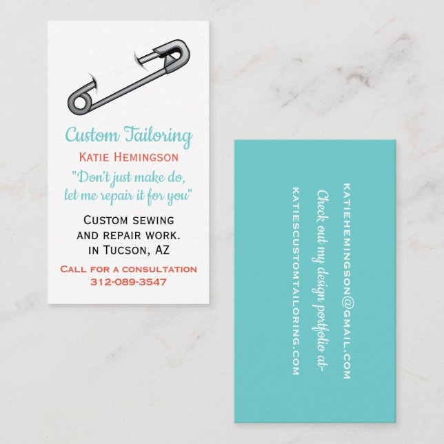 Tarjeta de presentación de seguridad Pin Tailoring (Anverso / Reverso)
