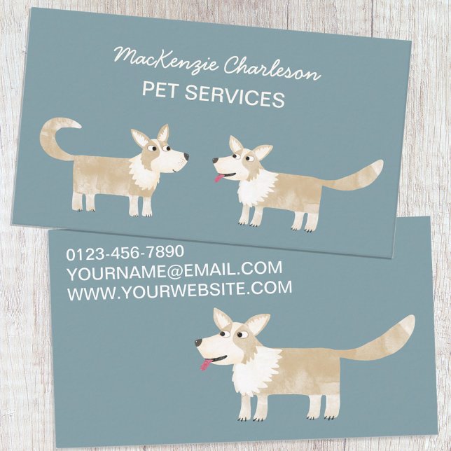 Tarjeta de presentación de servicios de Mascota de (Cute Corgi dog pet services business card for dog walker, dog groomer, vet or any animal services.)