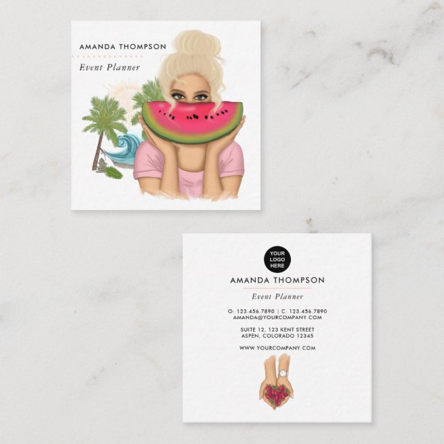Tarjeta de presentación de Summer Event Planner Sq (Anverso / Reverso)