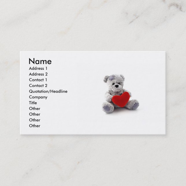 Tarjeta de presentación de Valentine Teddy Bear (Anverso)