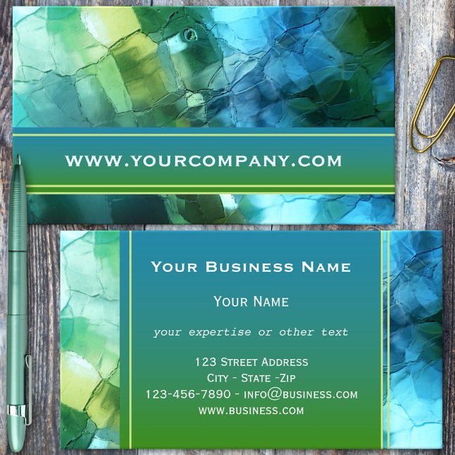Tarjeta de presentación de vidrio verde azul Verde (Business card with an artistic teal and blue green glass design)