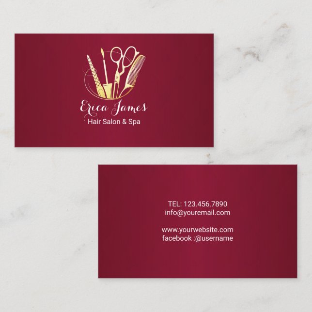 Tarjeta de presentación de vino y belleza dorada d (Anverso / Reverso)