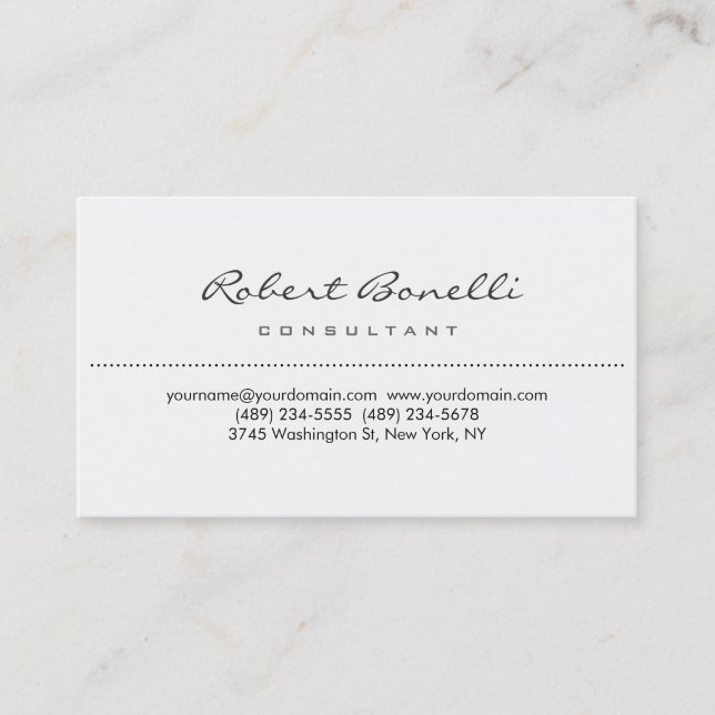 Tarjeta de presentación de White Simple Script Con (Anverso)