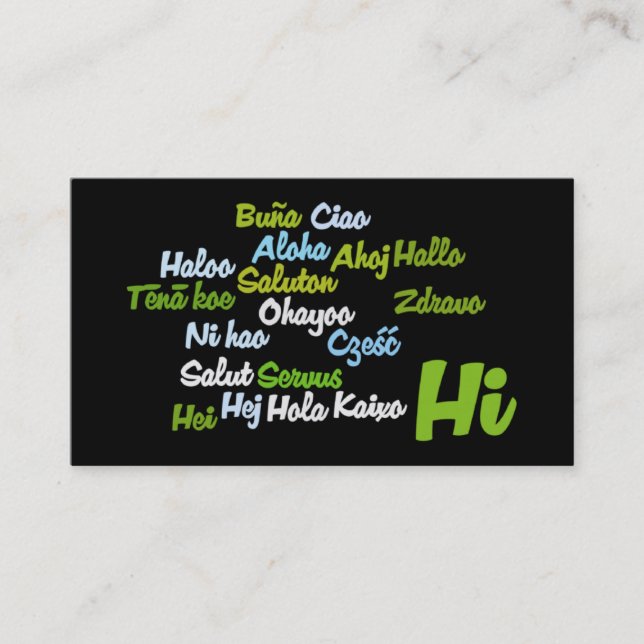 Tarjeta de presentación de Word Cloud Hi (Anverso)