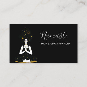 Tarjeta de presentación de yoga celestial negro y