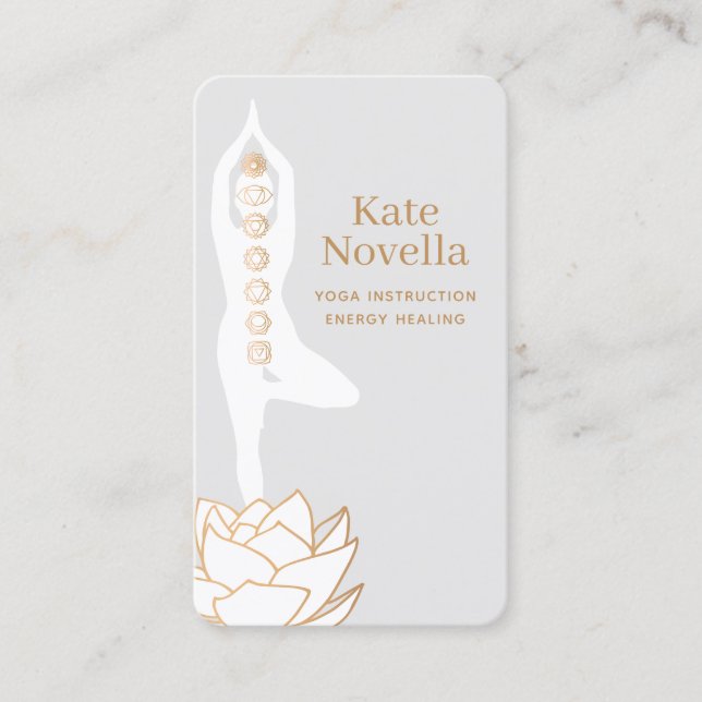 Tarjeta de presentación de yoga White Lotus Black  (Anverso)